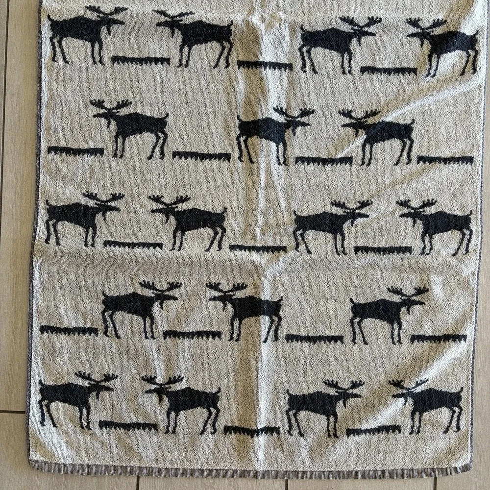 Vtg 90s Kimlor Mills Moose Bath Towel Set 2 Cotton Portugal Cabin Lodge Rustic